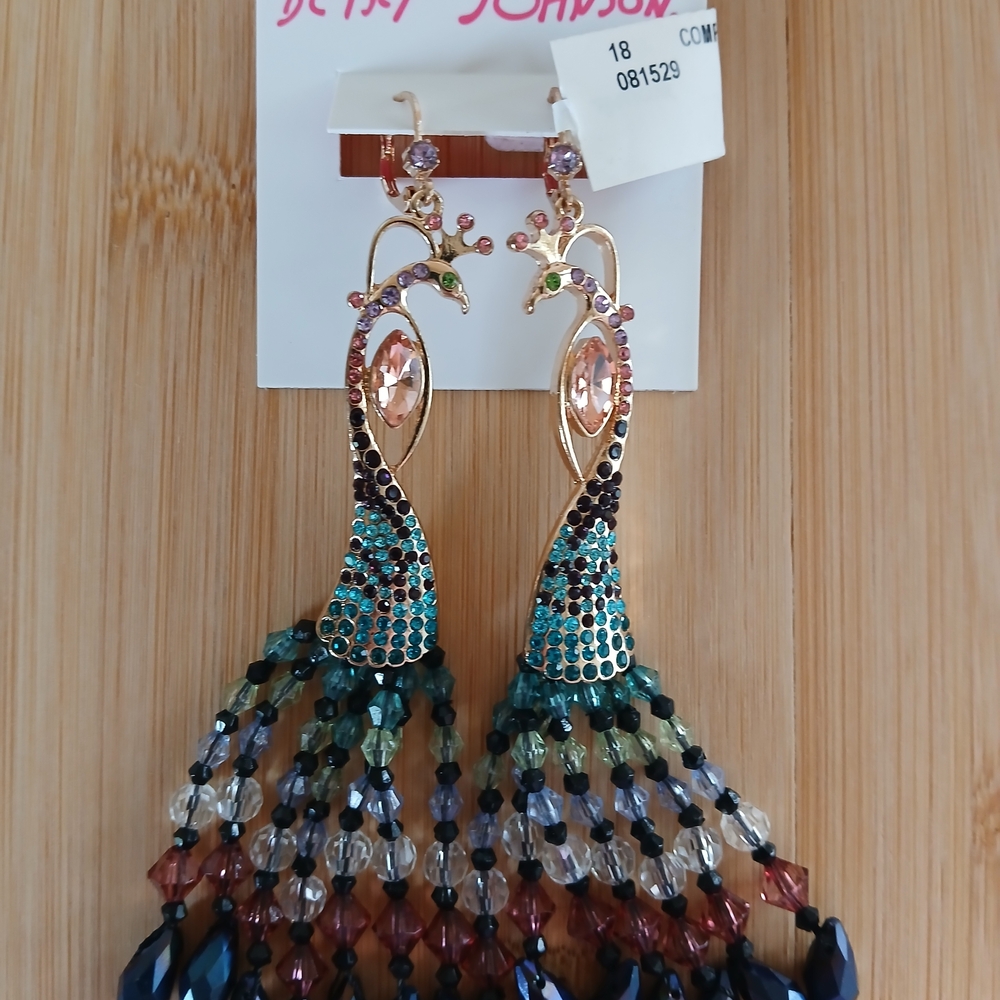 Betsey Johnson Gold and Multicolor Peacock Earrings